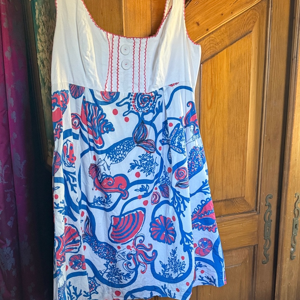 Lilly Pulitzer White and Blue Midi Dress
